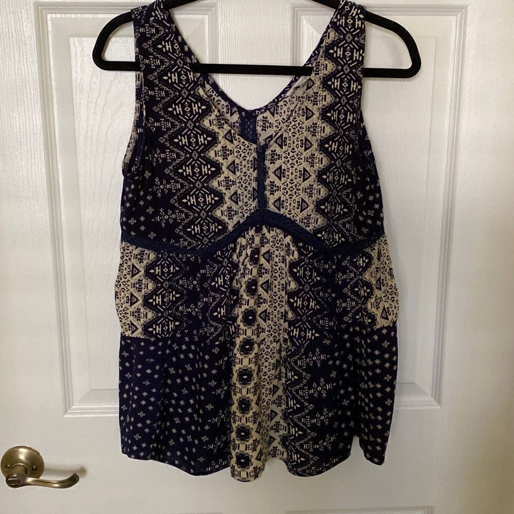Women’s Sky & Sand Sleeveless Top, Navy and Tan, Size Small, Boho
